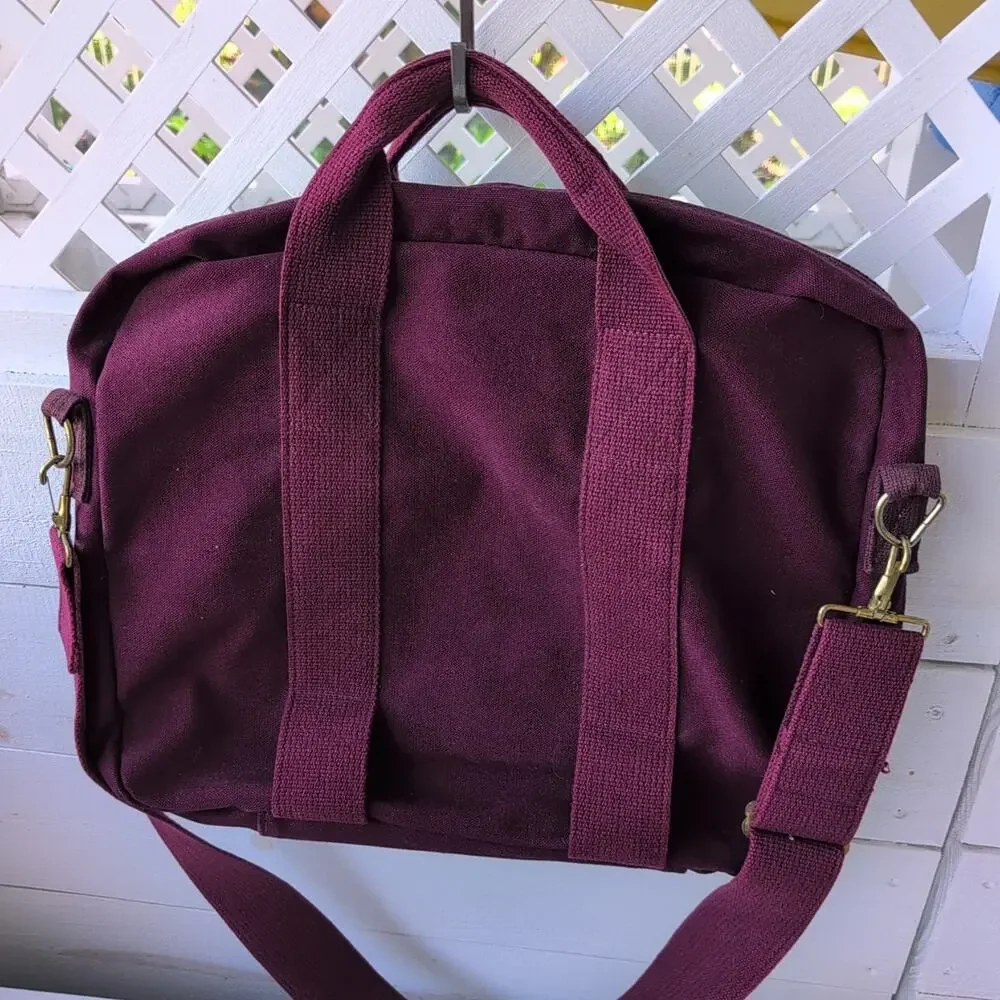 Vintage Maroon Canvas Lands' End Square Rigger Briefcase Bag Adjustable Strap